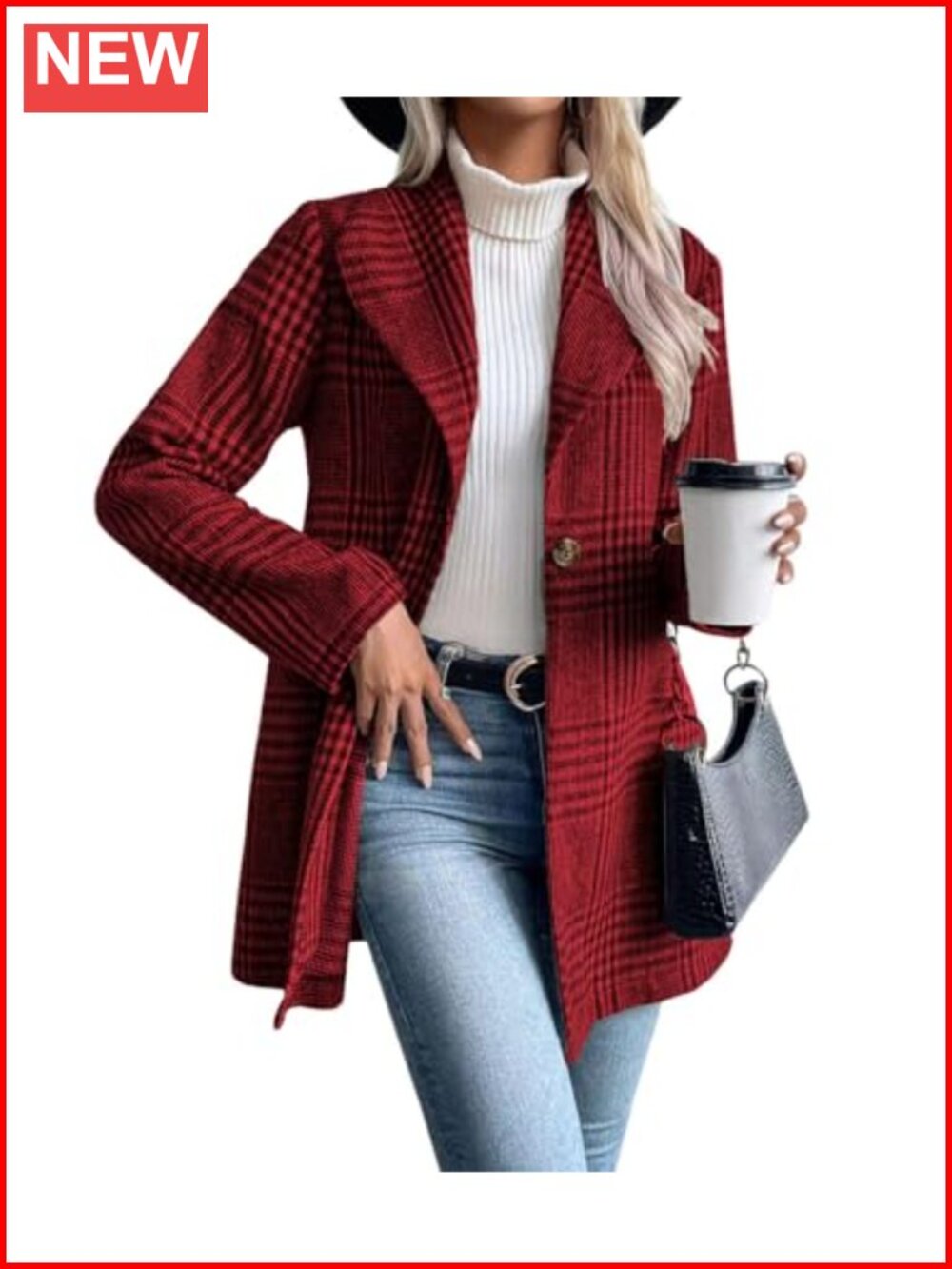 Wool Blend Plaid Shawl Collar Pea Coat